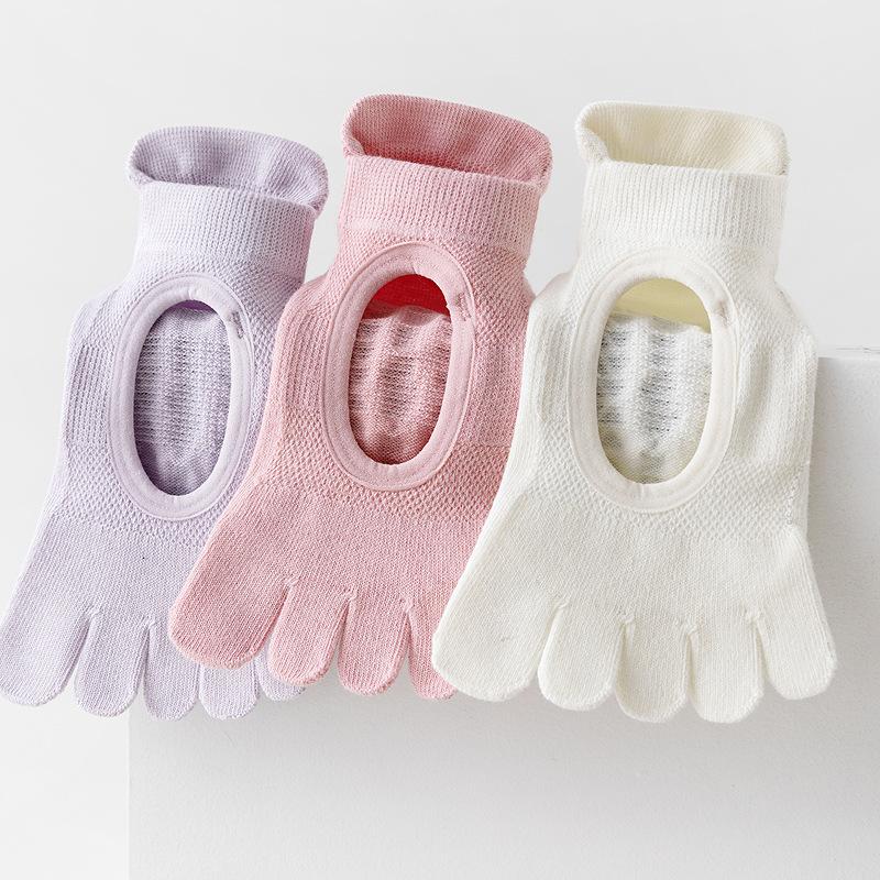 Women Hollow Mesh Five Toe Yoga Socks Non Slip Silicone Sole Breathable Pilates Socks for Indoor Workout Dance