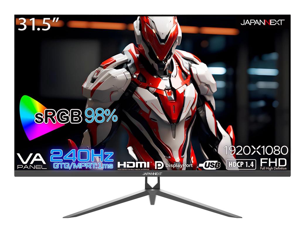 JAPANNEXT Inch Gaming Monitor 240Hz 1ms Full HD 1920x1080 Resolution VA Panel Display Light Viewing 31.5 (HDMI/DisplayPort/VESA compatible/Blue