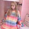 Women's Rainbow Patchwork Hoodie Kawaii Harajuku Loose Sweatshirt Top Clothes Hoodies Women