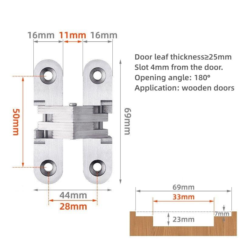 Hidden Gate Hinge Stainless Steel Invisible Door Hinges Concealed Barrel Wooden Box Silver