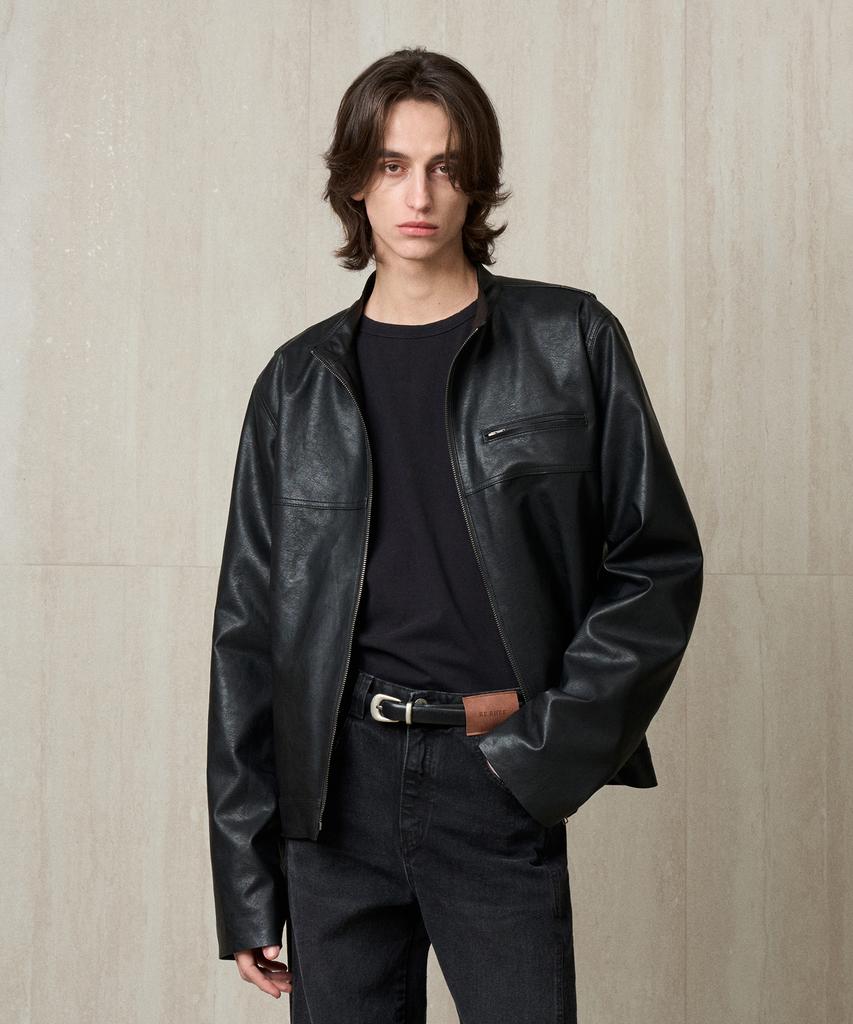 Rerhee Men Faux Leather Biker Jacket Black