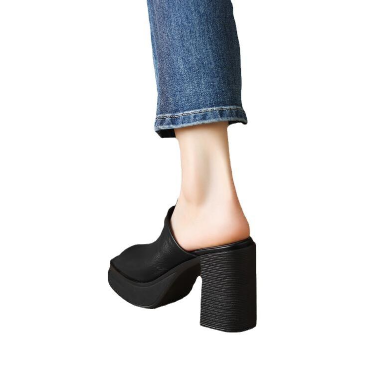 Коричневый бежевый белый весна и лето новые босоножки на высоком каблуке платформа водонепроницаемая платформа толстый каблук тапочки