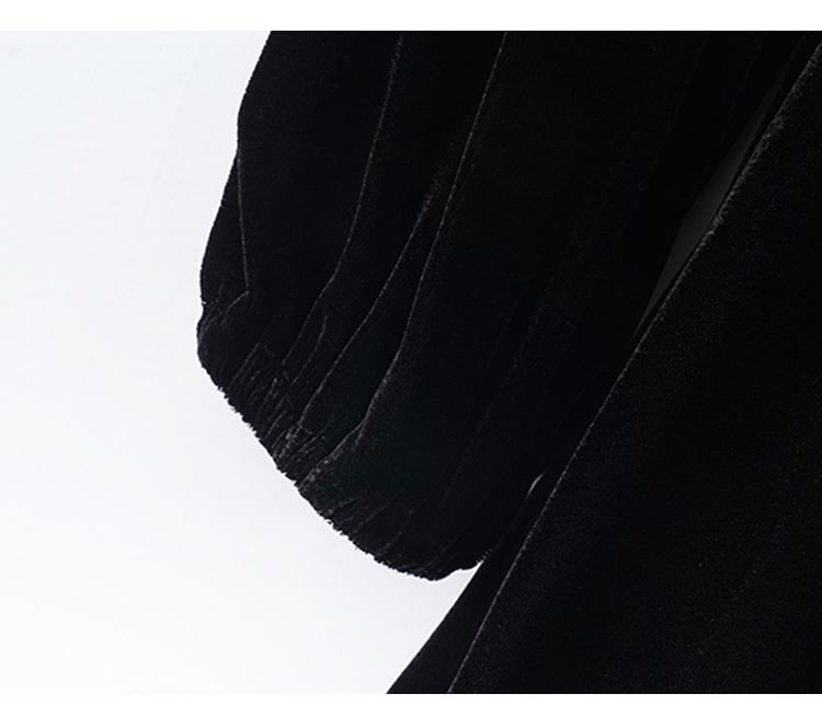 Standing collar velvet waist cinched long dress