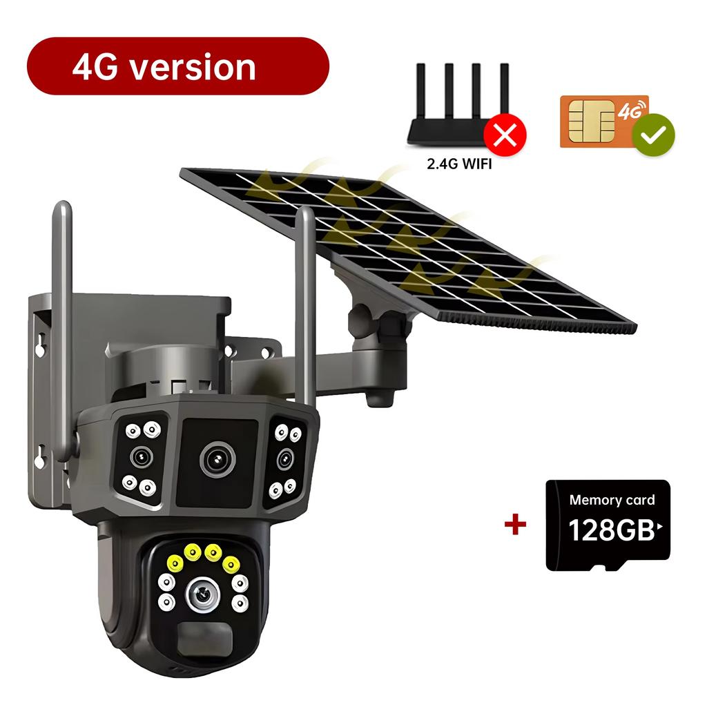 LS VISION 4K Dual Lens 4G SIM Solar Camera 8MP HD PTZ Auto Tracking Outdoor Security Surveillance Wireless WIFI Solar CCTV IP Cameras V380
