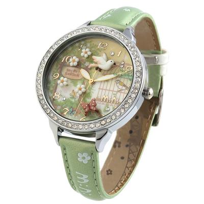 Часы с зеленым кварцевым дисплеем Overseas Модель W291 3D Handmade Polymer Clay Flying Bird Женские Девочки Ana-Digital