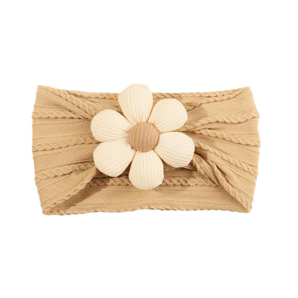 Children'S Hair Accessories Wool Filled Cotton Flower Bow Handmade Nylon Headband Milk Coffee Baby Headband