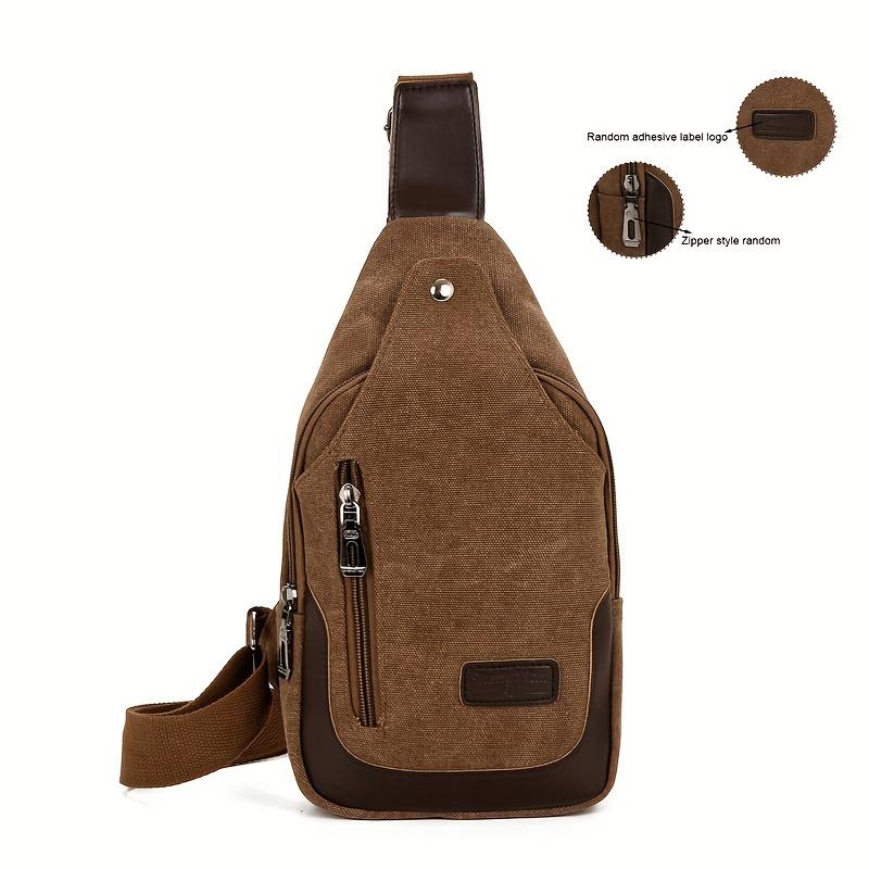 1 шт. Мужская походная холщовая нагрудная сумка, однотонная износостойкая большая вместительная нагрудная сумка