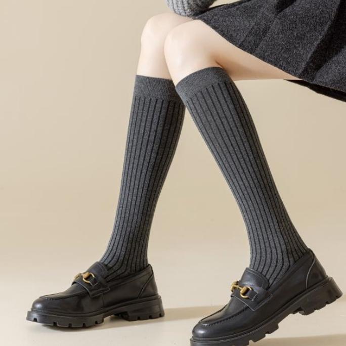 Women's Spring and Autumn Simple Ankle Socks jk Socks that shape the legs, mid-calf socks, gray cotton socks, autumn and winter long compression