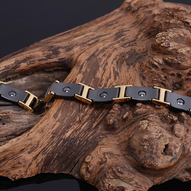 Ювелирные изделия из нержавеющей стали золотого цвета, классические керамические цепочки шириной 10 мм, магнитный браслет для здоровья, мужские браслеты дружбы