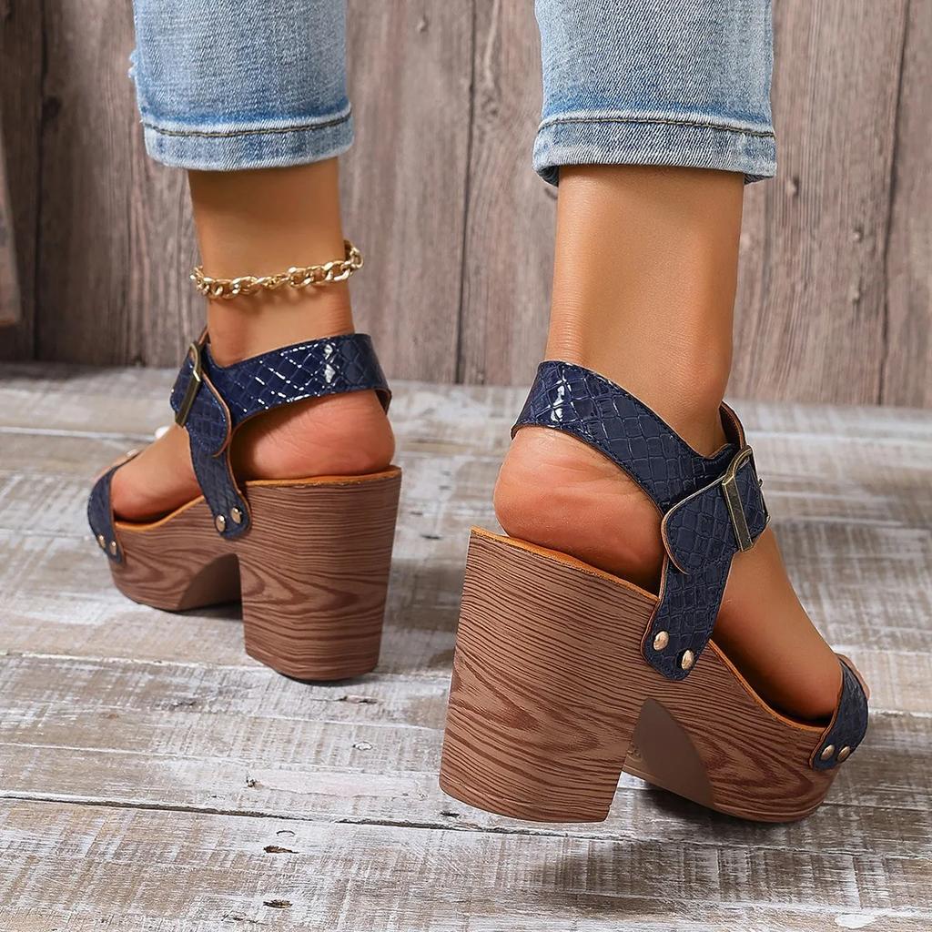 Fashion Comfort Women's Chunky Heeled Sandals Buckle Strap Platform Sandalias Mujer 2025 Summer Fashion High Heels Gladiator Shoes Woman