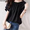 MODIQUE, летняя новая уличная одежда больших размеров, женская повседневная свободная льняная шифоновая однотонная футболка, женские хлопковые футболки оверсайз с круглым вырезом и короткими рукавами