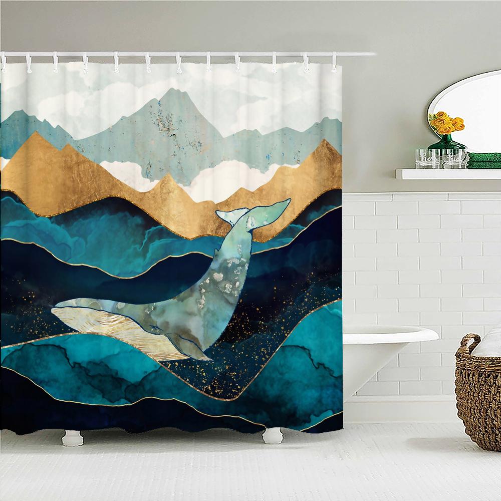 Водонепроницаемая полиэстеровая ткань занавеска для душа в японском стиле волны самурайский пейзаж 3D печать ванная комната декор занавески для душа