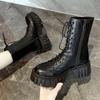 Chunky Platform Ankle Boots Women Winter Non-slip Leather Combat Booties Mujer Thick Bottom Motorcycle Boots Black Punk Botines