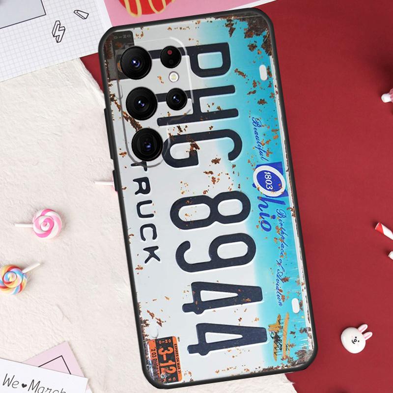 Retro Funny License Plate Case For Samsung Galaxy S21 S22 S23 S24 S25 S26 Ultra S10 S25 Plus S25 FE S20 FE Cover Shell
