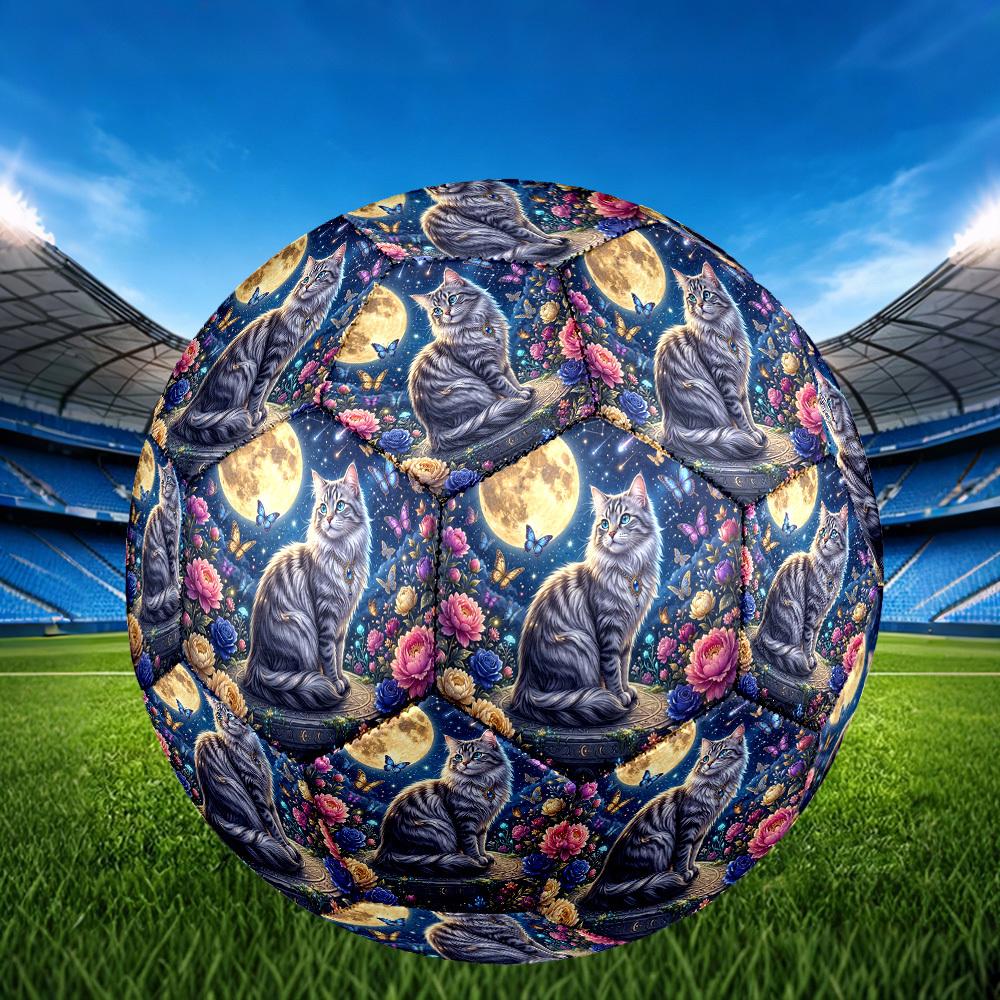 1pc Moonlit Garden Cat Theme Soccer Ball Football, Size 5, Lightweight PVC, Durable Outdoor Training Soccer Ball, Gift m61459