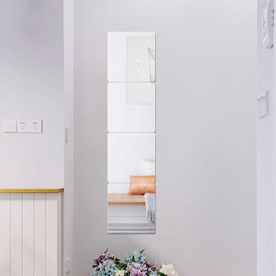 4Pcs Full Length Mirror Tile Sticker Self Adhesive Easy To Install Waterproof Removable Large Full Body Mirror Set
