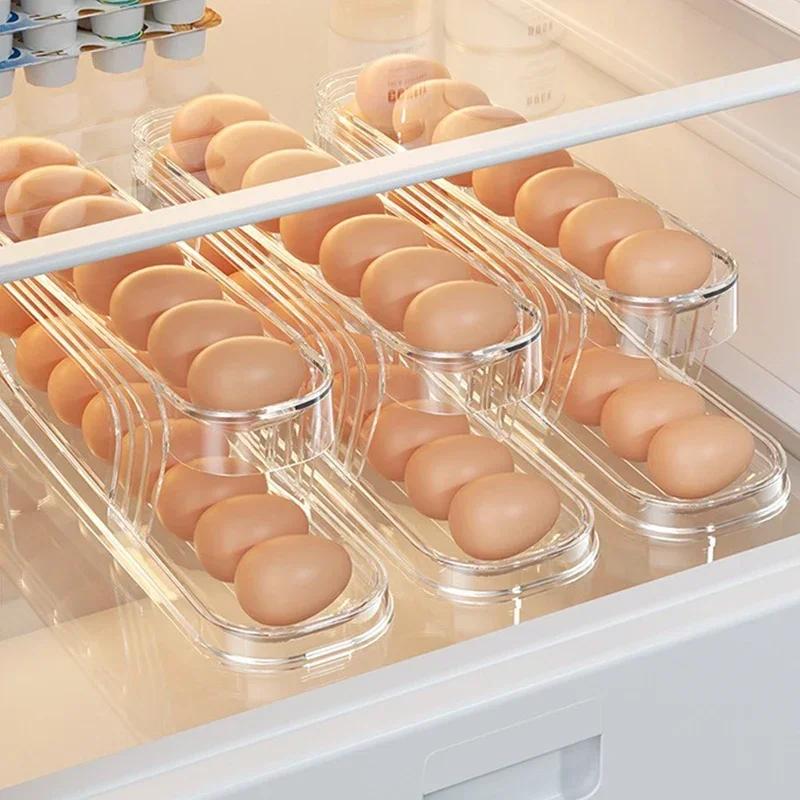 Автоматический ящик для хранения яиц с выдвижной крышкой, ящик для хранения яиц в стиле лестницы, холодильник с боковой дверью, большая емкость, автоматическая машина для прокатки яиц
