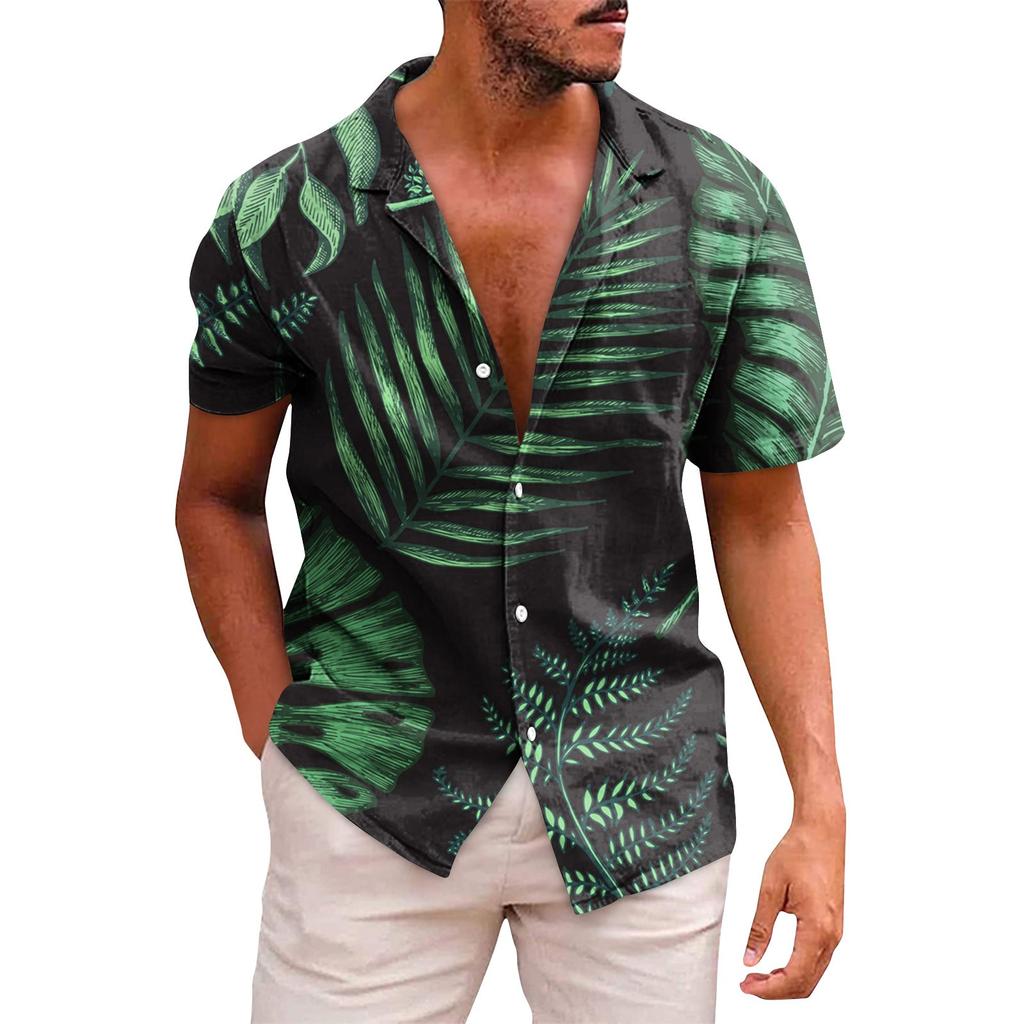 Men's Hawaiian Printed Button Short Sleeve Shirts Men's Casual Fashion Short Sleeve Shirts
