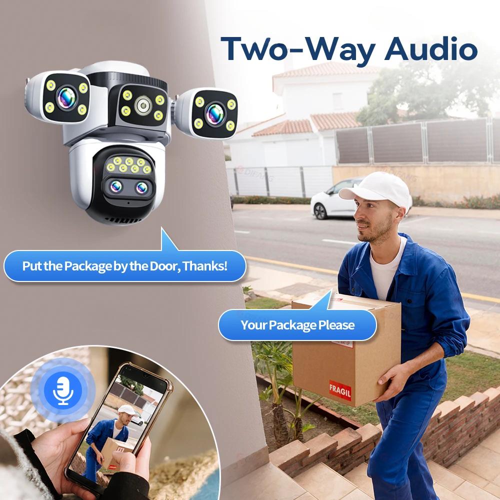 10K WiFi6 наружная камера 20MP 10X оптический зум Четырехэкранный Четырехобъективный PTZ Автоматическое отслеживание 6K Двойной объектив Водонепроницаемая система видеонаблюдения безопасности