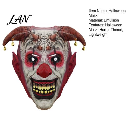 Spooky Devil Horn Costume Mask Halloween Scary Horns Mask, with Bell Decor, Breathable Comfortable Creepy Clown Bells Latex Headgear, for Adult
