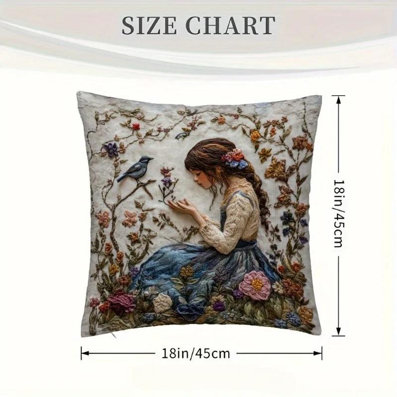 1-Piece Elegant Woman Pattern Pillow Cover, Zippered & Removable Washable, Universal Pillowcase For Living Room, Chair & Bedroom