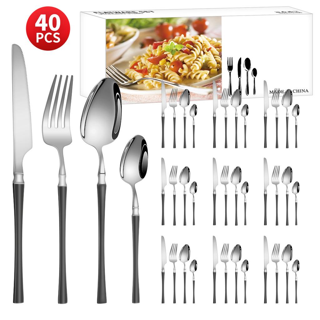 Нержавеющая сталь с небольшой талией, нож для западной еды/стейка, вилка и ложка, десертная ложка, столовые приборы, набор из 24 предметов, подарочный набор