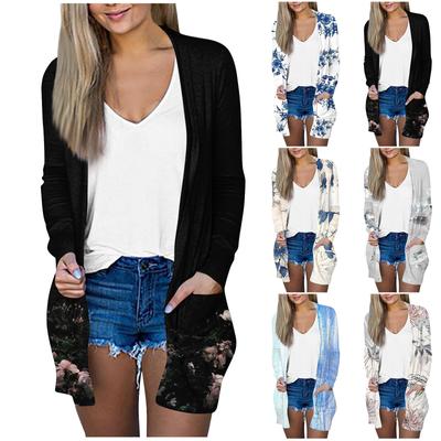 Женская модная свободная повседневная куртка-кардиган средней длины с длинными рукавами и принтом, топ