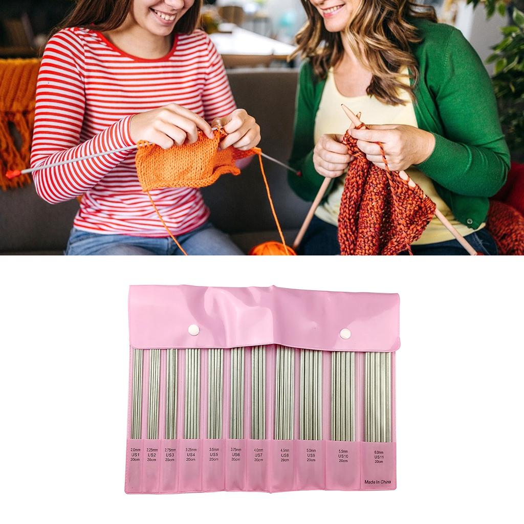 11Pairs 20cm Long Stainless Steel Knitting Needle Double Pointed Head Knitting Needle for Beginner Hobbyist 2.0mm-6.0mm