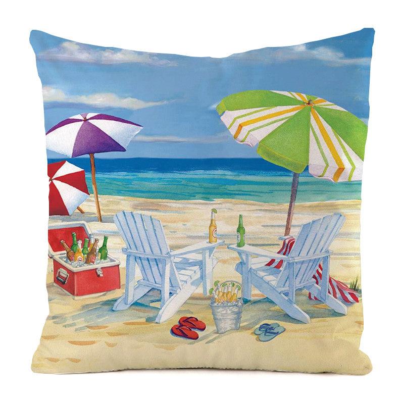 Beach Lounge Chair Collection Digital Printing Short Plush Pillow Covers For Car Sofa Office Cushion Cover Home Goods