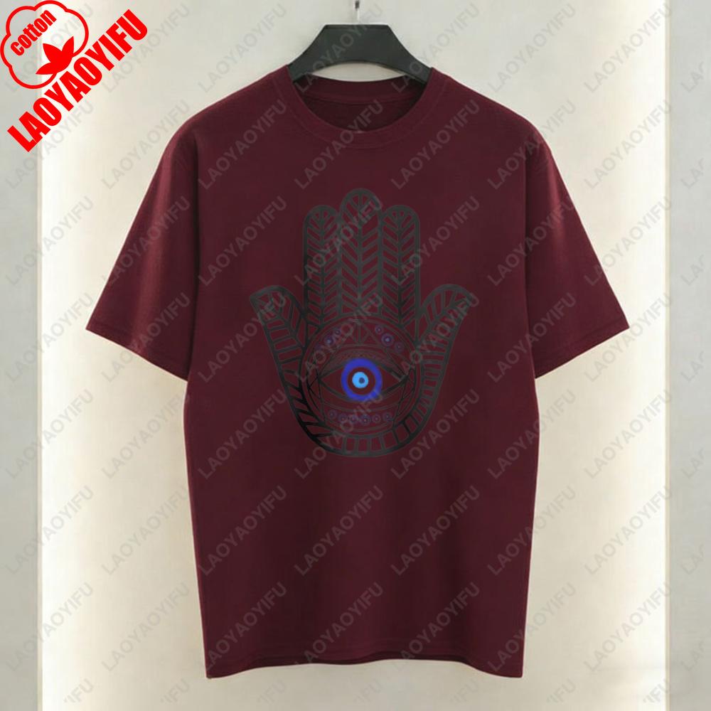 Hamsa Hand Evil Eye Women TShirt Boho Protection Graphic Tops Luck Casual Style Cotton Tee Vintage Classics Clothes for Women