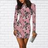 Long Sleeve Bodycon 3D Orange Lemon Print Dress Women Mini Dresses Autumn Skinny Stretchy Party Vestidos