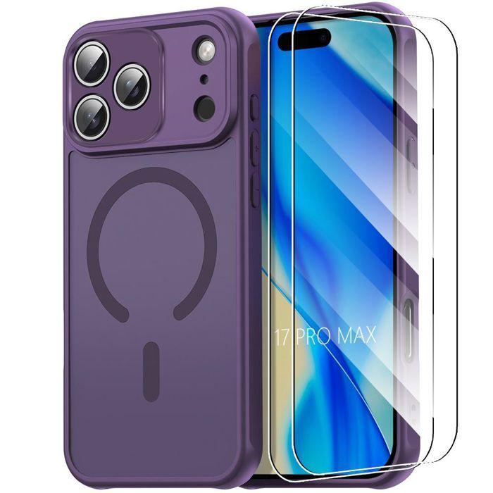 Protective Case - BOOLING - for iPhone 17 Pro Max - with Magnetic Circle - Purple - 2 Glasses