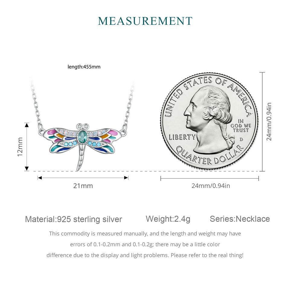 BAMOER, стерлинговое серебро 925 пробы, красочная эмалированная подвеска в виде стрекозы, ожерелье, изящная цепочка на шею с насекомыми для женщин, подарок на День святого Валентина