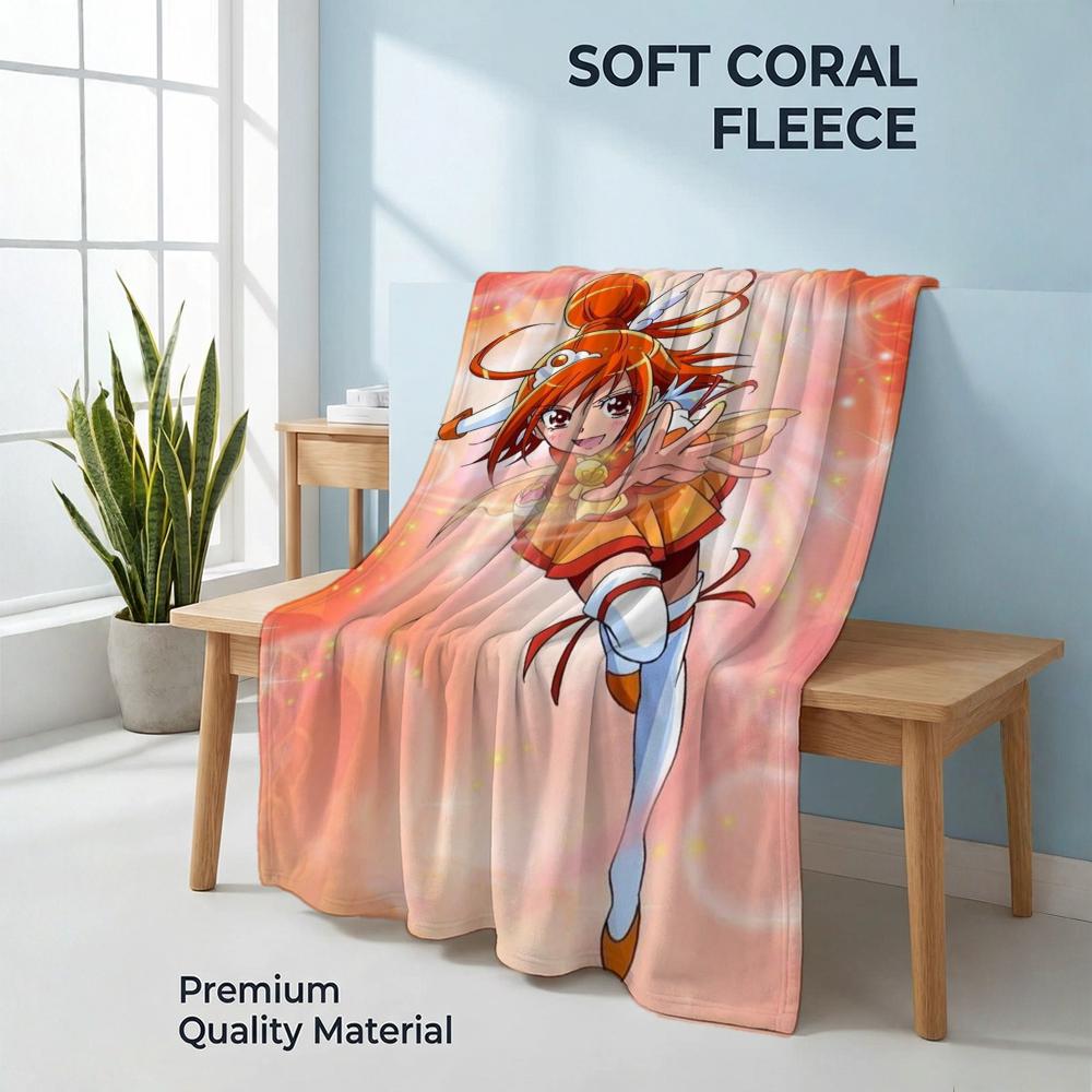 Smile Precures Throw Soft Coral Fleece Blanket 310gsm Fluffy Warm Throw for Sofa Bed Couch Bedroom Decor