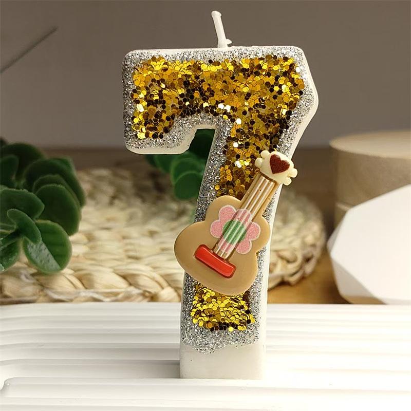 Creative Styling Design Cool Guitar Digital Candle Color Bright Birthday Cake Candle Decoration