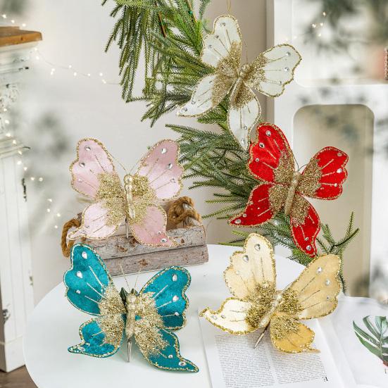 Fabric Glitter Butterfly Ornament Artificial Butterfly Christmas Tree Hanging Decoration for Ceiling Wall Tree Wreath Decor
