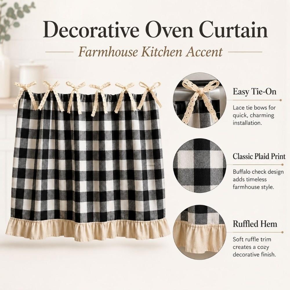 Ruffle Trim Kitchen Oven Door Valance Cotton Linen Blend Coffee Machine Half Curtain Dishwasher