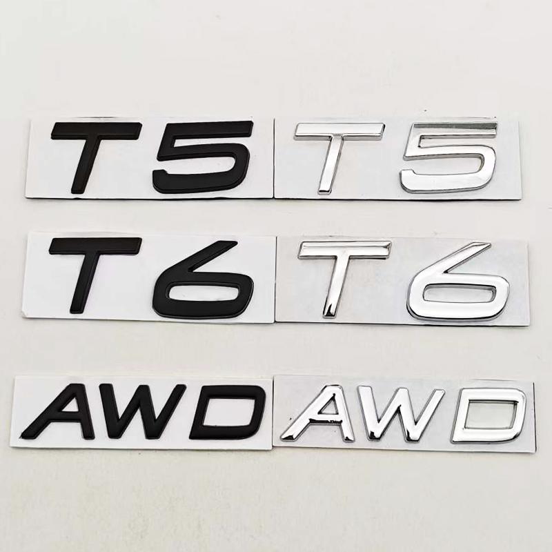 3D Metal Emblem for Car T5 T6 AWD Logo Rear Trunk Adhesive for Volvo S90 S60 V90 V60 XC90 XC60 T6 T5 AWD Accessories