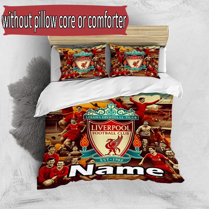 3pcs Duvet Cover Set (1*Duvet Cover + 2*Pillowcase, Without Core), Custom Name Football team F.C Pattern Bedding Set, Home Bedroom Decor Gift