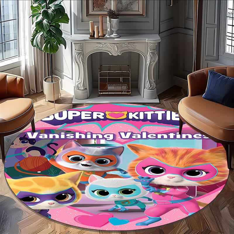 1pc Super Kitties Adventures2 Print Round Carpet Chair Round Carpet Suitable for Bedroom Living Room Home Decorative Carpet