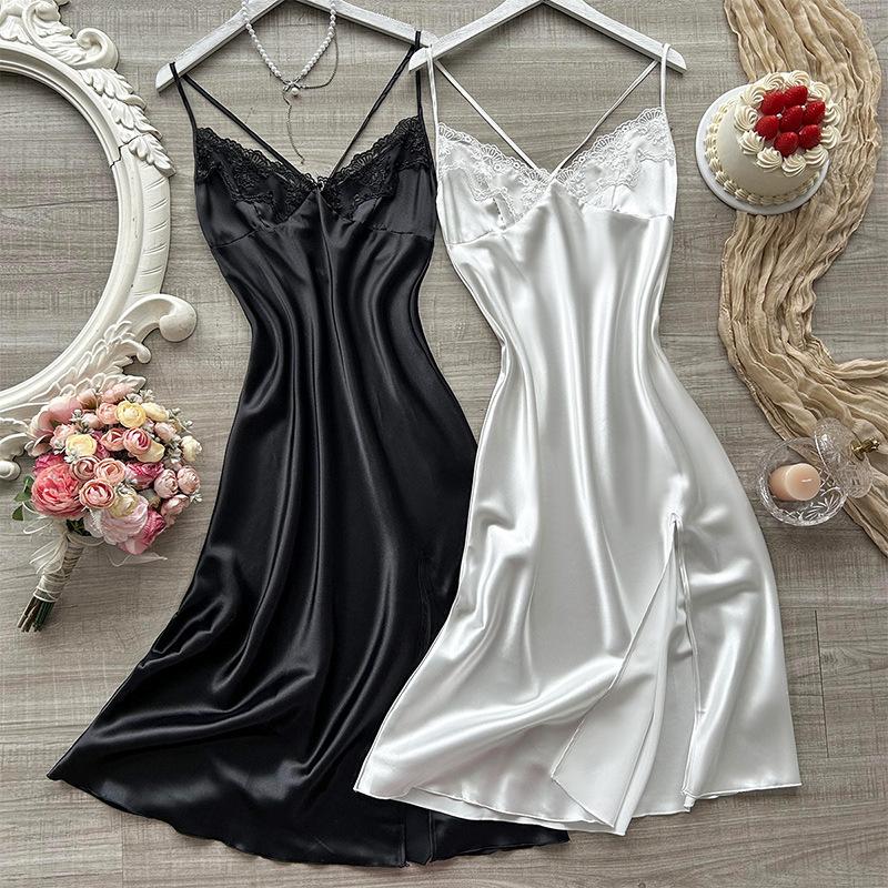 Длинная простая имитация шелковой пижамы с перевязью для женщин, сексуальная модная пижама для ванной