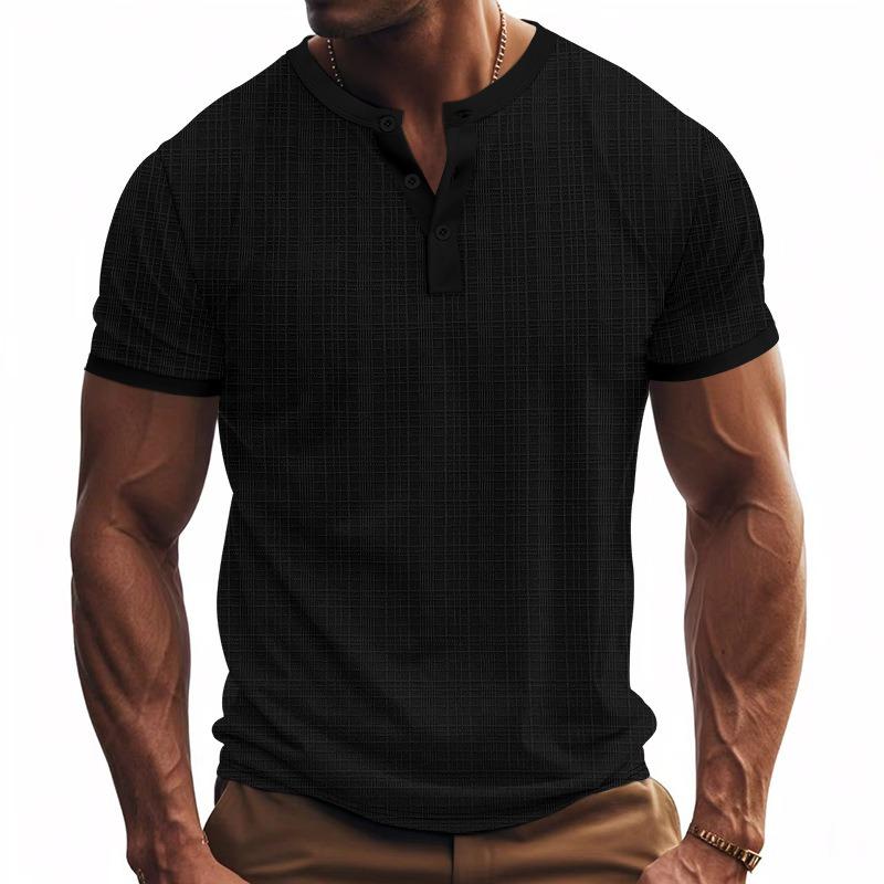 Mens Casual Breathable Loose Short Sleeve Henley Summer T Shirt