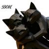 Animal Shape Sculpture 3D Printed Black Cat Figurine, Three Hugging Geometric Statue, Artistic Modern for Home Office Bookshelf Statue