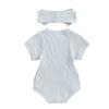 Наряд для новорожденной девочки, однотонный боди с короткими рукавами, круглым вырезом и повязкой на голову с бантом, летняя одежда