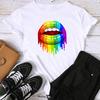 (Asian Size) Fashion Lip Sweet Watercolor Trend Print Graphic Tee Female Casual T Clothing Casual Women's Top Short Sleeve T-shirt