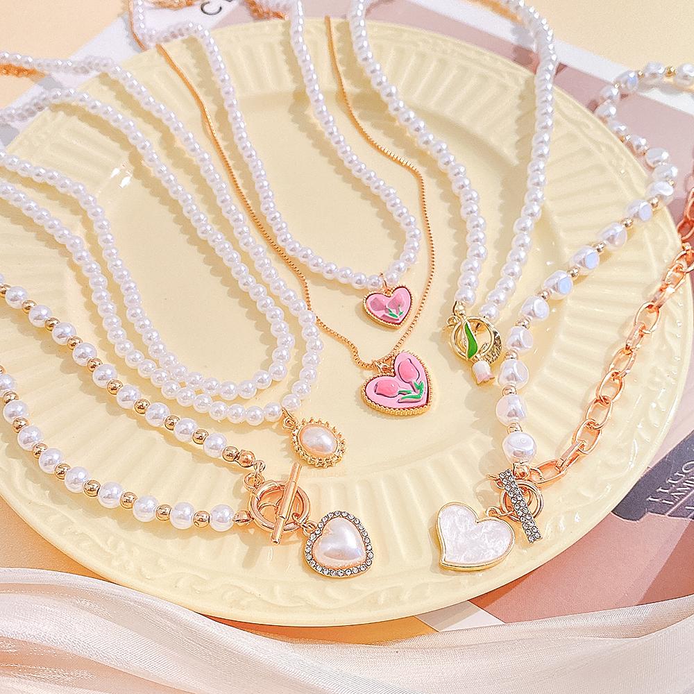 1 шт. Ожерелье с жемчугом в форме сердца, романтическое ожерелье с подвеской в виде тюльпана для женщин, темпераментная ключичная цепочка, модное украшение, модный подарок
