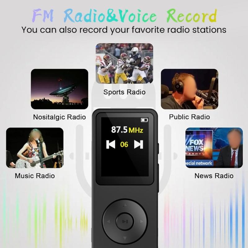 Портативный MP3-плеер Совместимость с Bluetooth Беспроводное дополнительное подключение 1,8-дюймовый дисплей Музыкальный плеер Электронная книга Диктофон