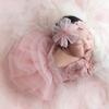 2pcs Newborn Girl Lace Tutu & Headband Set - Pink Polyester Photography Outfit with Floral Accents Baby Photoshoots Photography