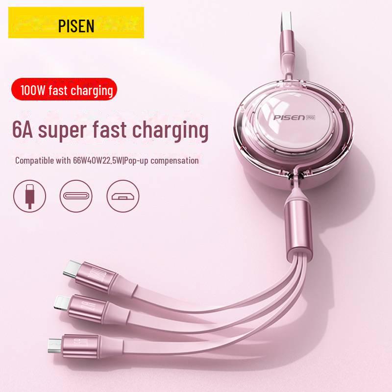 PISEN 3.5A Кабель для быстрой зарядки, выдвижной, 3-в-1