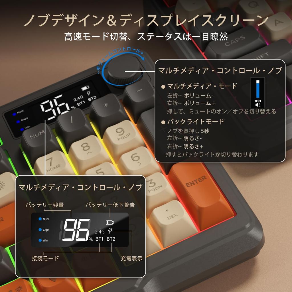 ATTACK SHARK x FREE WOLF M96 Игровая беспроводная двухрежимная беспроводная PBT Patchwork Ball RGB 96 клавиш с ручкой регулировки громкости и электронным длительным сроком службы батареи iOS